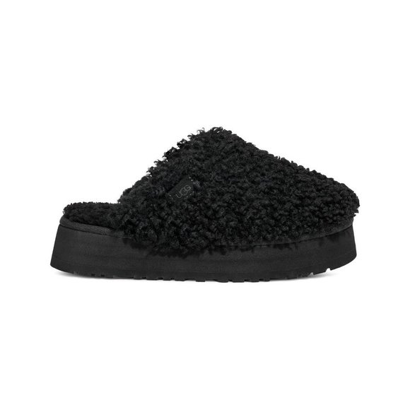 NIB UGG WOMEN'S CURLY PLATFORM‎ SHEARLING SLIPPERS BLACK - Picture 1 of 10